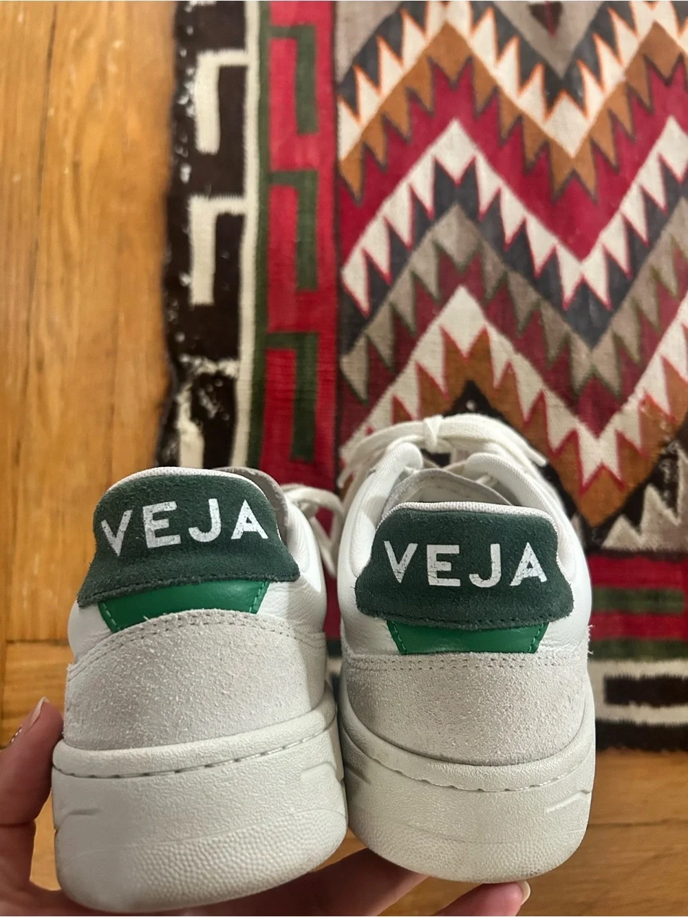 Veja White Low-Top Sneakers with Green Accents